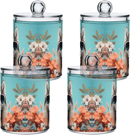 MNSRUU 2 Pack Qtip Holder Organizer Dispenser Cute Dog Siberian Husky Pink Bathroom Storage Canister Cotton Ball Holder Bathroom Containers for Cotton Swabs/Pads/Floss
