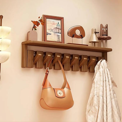 Wall Mounted Coat RackHooks Piano Key Hangers Natural Solid Wood Hanger Non-Woven Fabric Clothes Hangers for Closet, Kitchen, Bedroom, Bathroom, Entryway (Tray-Walnut, 8 Hooks)