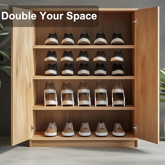 12Pack Shoe Slots Organizer Metal Shoe Stacker Shoe Storage Organizers for Closet Space Saver 50% Shoe Rack Holder for a Pair of Shoes (White)