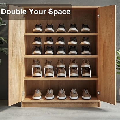 12Pack Shoe Slots Organizer Metal Shoe Stacker Shoe Storage Organizers for Closet Space Saver 50% Shoe Rack Holder for a Pair of Shoes (White)