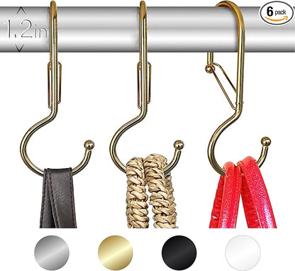 Blau Marité 6 Purse Hanger for Closet. Tote Hanger. S-Shaped Hooks S Hooks Twist Design. Anti Drop S-Shaped Hook for Hanging Handbags with Safety Buckle to Prevent Falls. Heavy Duty. (Gold, Twisted)