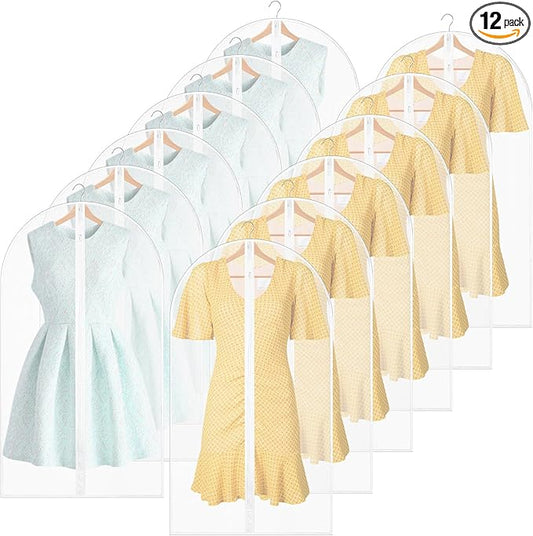 Sintuff 12 Pcs 24'' x 40'' Clear Garment Bags Bulk Clear Hanging Clothes Cover with Full Zipper Hanging Travel Garment Cover Bags for Clothes Storage