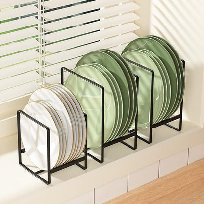 Hikinlichi Metal Drying Rack, 3 Pack Inside Cabinet Plate Holders Organizers, Upright Dish Racks for Countertop and Cupboard, Large Capacity, Black (20x16x11.5 cm Each)