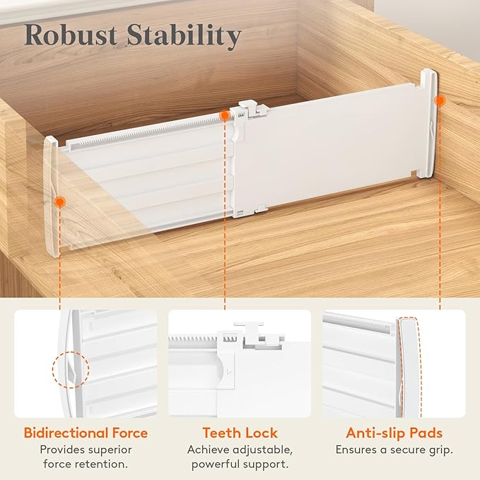 Lifewit 5" Tall 9 Pack Deep Drawer Dividers, 11.5-18.5" Expandable Drawer Divider for Clothes, White Dresser Drawer Storage Organizers, Clothing Drawers Separators for Dresser, Kitchen, Bedroom