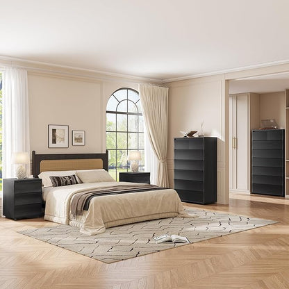 SUCSSRICH Black Nightstand, Night Stand with 3 Drawers, Modern Nightstand with Large Storage, Silent Slides, Wooden End Side Table, Bedside Table with 3 Drawers for Bedroom