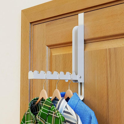 NiHome Foldable Over-The-Door Hook,Adjustable top Design,No Drill Installation Space-Saving Organizer, Portable Hanger Extra Hanging Space for Bathroom, Closet, Bedroom (White, 1PC)