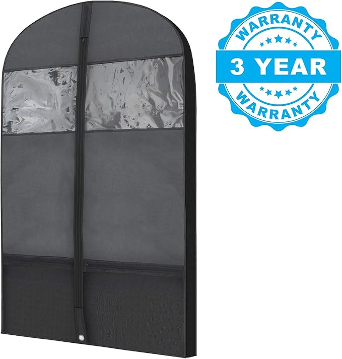 Plixio Gusseted Garment Bags Suit Bag for Travel and Clothing Storage of Dresses, Dress Shirts, Coats— Includes Zipper Pockets and Large Transparent Window (10 Pack: 43" x 24" x 3.4")