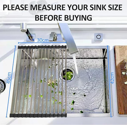 Ahyuan Roll Up Dish Drying Rack Multipurpose Kitchen Dish Rack Roll Over The Sink Dish Drying Rack Portable Rolling Dish Drainer For Kitchen Sink RV Accessories (Black, 17.7''X11.2'')