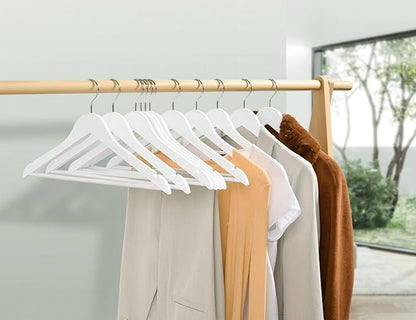 Amber Home White Wooden Hangers - 10 Pack, Non Slip Pant Bar Coat Hangers for Shirts, Jackets, Dresses