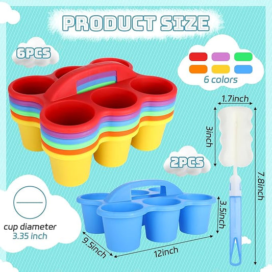 6 Pack Classroom Caddy Organizer with Handle, Plastic Art Caddy Holder, 6 Compartments for Desk, Table, Office, Crafts, Crayon, Marker, Pencil, School Supplies (12 x 9 x 3.5 Inch)
