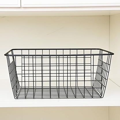 14" Upright Freezer Storage Baskets, Black Wire Storage Bins Large Bakset for Freezer, Pantry, Bathroom Organizing, Set of 4