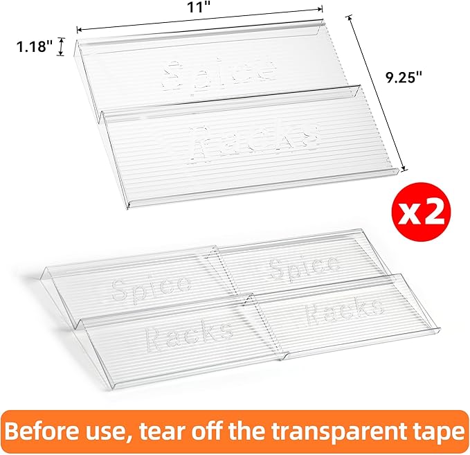 PanPanPal Spice Drawer Organizer, 2 Tier- 2 Pack Clear Acrylic Drawer Seasoning Organizer, Expandable From 11'' to 22'' Kitchen Spice Rack Organizers and Storage for Drawer (Jars not included)