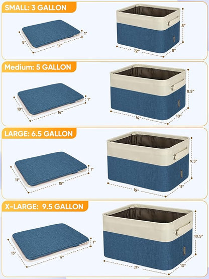 BALEINE 1 Pack Fabric Storage Bins for Shelves, Linen Storage Baskets for Organizing, Decorative Closet Bins for Clothes, Home (Navy Blue, 12"x8"x8")