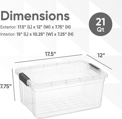 Superio Clear Storage Bins with Lids, 16 Quart BPA Free Plastic Containers, Transparent Boxes for Organizing, Stackable Crates, Organizer Totes for Home, Office, School, and Dorm
