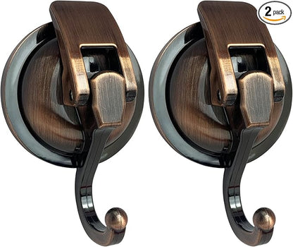 YSSILADI Heavy Duty Vacuum Suction Shower Hooks, Glass Suction Cup, for Bathroom Robe and Garland Decoration (2 Pack, Antique Brass)
