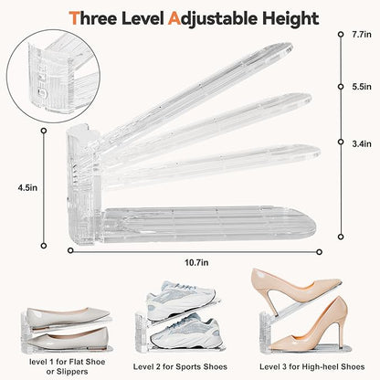 Neprock Shoe Slots Organizer for Closet, 20 Pack Acrylic Shoe Stackers Shoe Rack Holder, 3 Levels Adjustable Thickening Shoe Display Shoe Storage 50% Space Saving Zapateras Organizer (Clear,20 Pack)