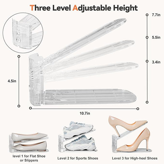 Neprock Shoe Slots Organizer for Closet, 20 Pack Acrylic Shoe Stackers Shoe Rack Holder, 3 Levels Adjustable Thickening Shoe Display Shoe Storage 50% Space Saving Zapateras Organizer (Clear,20 Pack)