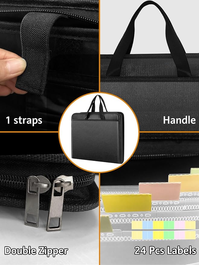 Important Document Organizer Folio Accordion File Organizer Fireproof Expanding File Folder Storage Box with Zipper Labels 13 Pockets for Business Office Receipt Travel