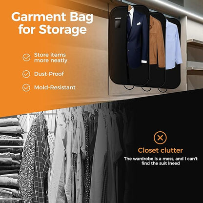 2 Pack 43" Garment Bag for Closet Storage and Travel, Tear-Resistant Waterproof Dustproof, Suit Bag for Hanging Clothes with Zippers, Durable 600D Oxford Fabric for Suits, Dresses (Standard)
