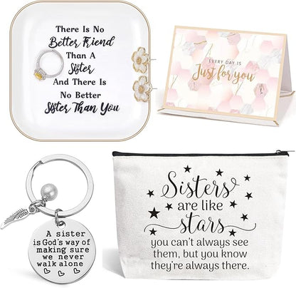 PUDDING CABIN Sister Gifts: Christmas Basket Jewelry Dish Set, Birthday & Mother's Day Gifts for Sisters