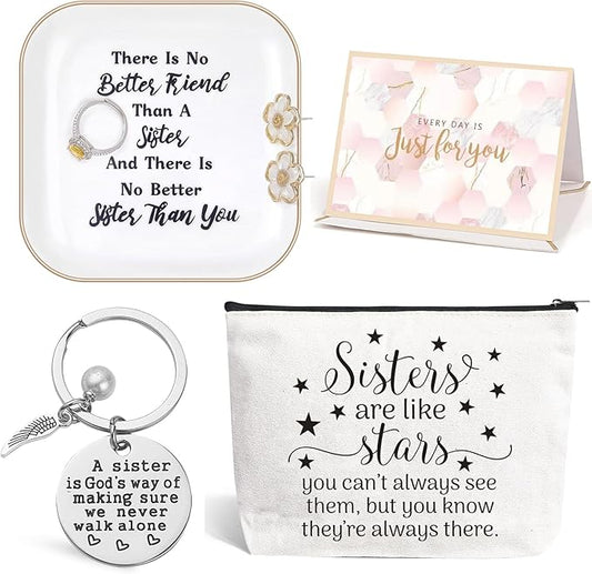 PUDDING CABIN Sister Gifts: Christmas Basket Jewelry Dish Set, Birthday & Mother's Day Gifts for Sisters