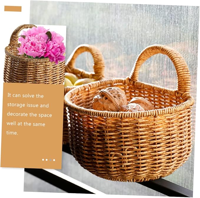 Unomor Decorative Woven Garlic and Ginger Storage Basket Wall Mounted Kitchen Organizer High Grade Space Saving Design for Home Decor