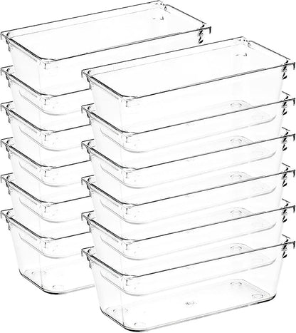 Ravinte Decor 12 Pack Drawer Organizer - 3" X 6" Clear Acrylic Storage Bins with Non-Slip Pads, Versatile Desk Tray for Makeup, Jewelry, Kitchen, Bathroom, and Office Organization