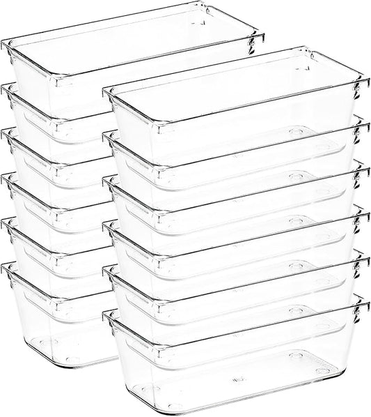 Ravinte Decor 12 Pack Drawer Organizer - 3" X 6" Clear Acrylic Storage Bins with Non-Slip Pads, Versatile Desk Tray for Makeup, Jewelry, Kitchen, Bathroom, and Office Organization