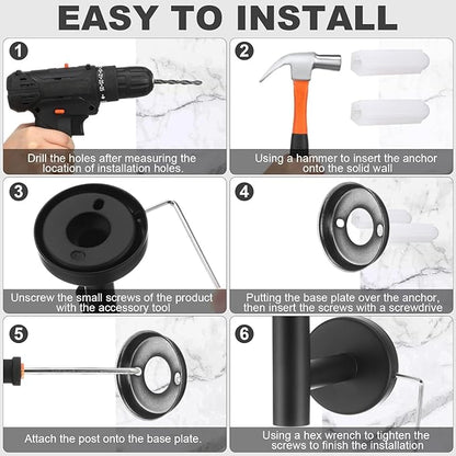 Gisafai 25 Pcs Bathroom Hardware Set, 23.6 Inch Brushed Towel Bar Ring Toilet Paper Holder Robe Towel Hook, SUS304 Stainless Steel Bathroom Accessory Set Wall Mounted (Black)