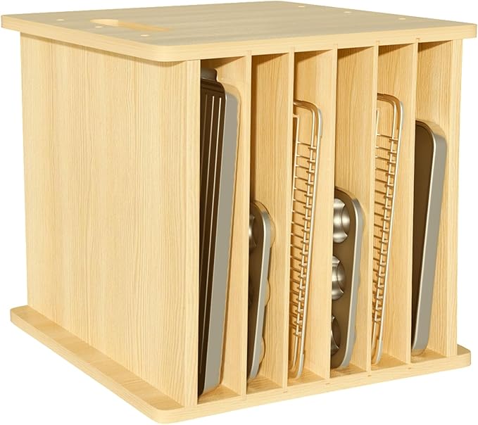 Sawjut 7 Tier Wooden Cookie Sheet Organizer for Cabinet Pot, Pans, Baking Tray Organizer for Kitchen Documents Storage(16.6" W x 16.5" H x 15.2" D)