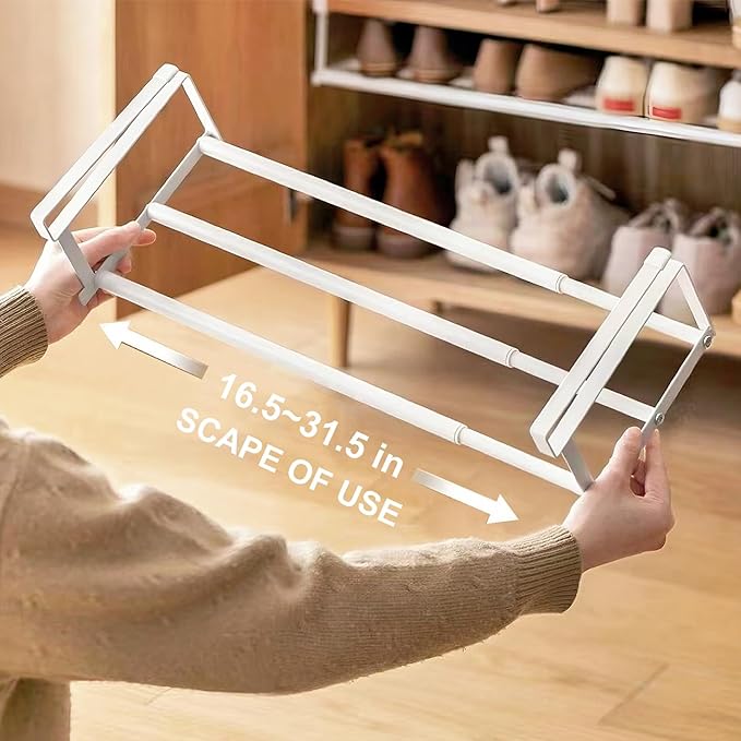 Expandable Shoe Rack Organizer - Adjustable Shoe Rack & Under Cabinet Shelf - for Shoe or Clothing Storage and Organization, Under Shelf Storage (White,4 Pcs)