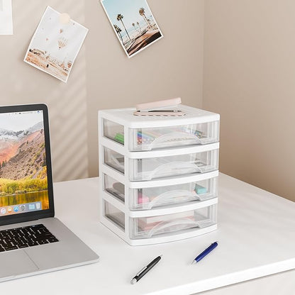 Gonice White Desk 4 Drawer Organizer, Plastic Small Drawer Storage, Desk Storage for Office and Home