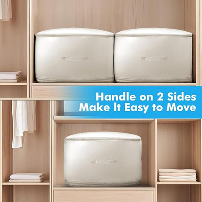 Comforter Storage Bag-Ultra Space Saving Large Self Compression Organizer for Comforters and Blanket,3-Layer Zipper Self-Compressing Organizer for Storage Bedding. (Beige, 2 Pack)