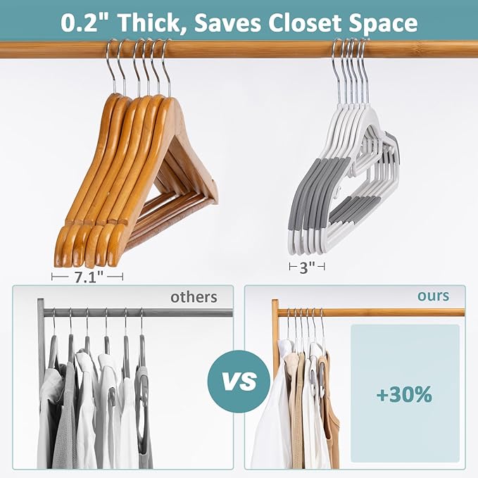 LMTrystFit 30-Pack Plastic Clothes Hangers, Space Saver, Non Slip, 360° Swivel Hook, 0.2 Inches Slim, Sturdy Heavy Duty Coat, Durable Hangers for Suits, White and Dark Gray