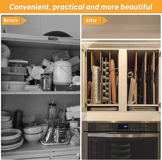 SECOAT 6 Pieces Wood Cabinet Dividers for Baking Sheets,DIY Kitchen Cabinet Dividers with 12 Slideways&36 Screws,Easy Install&Clean,Wood Tray Dividers for Cabinets, Kitchen,Utility Rooms, Bathrooms