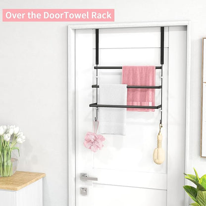 Over The Door Towel Rack,Towel Rack with Hooks for Door Hanging, Door Towel Bar, Over Door Towel Racks for Bathroom (Black)