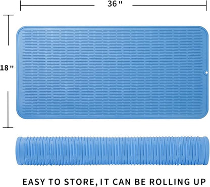 Silicone Dish Drying Mat for Multiple Usage,Easy clean,Eco-friendly,Heat-resistant Silicone Mat for Kitchen Counter or Sink,Refrigerator or Drawer Liner Lichen BlueL 5XL 36inches x 18inches