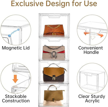 Freebat Stackable Storage Bins, Clear Acrylic Display Case, 9-Pack Acrylic Boxes with Lids, Clear Storage Containers Storage for Handbags, Collectibles & Figures