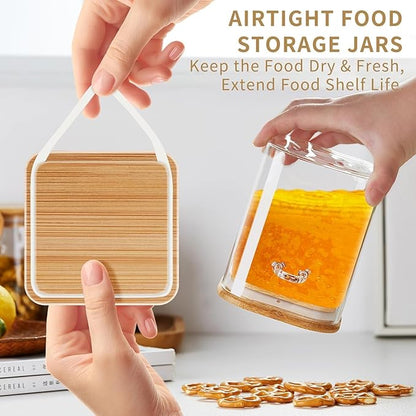 Unbreakable - Glass Jars with Airtight Bamboo Lid and Spoon, 4Pcs 39OZ Overnight Oats Containers, Kitchen Canisters, Glass Food Storage Containers for Coffee Beans, Flour, Sugar, Cookie,Pasta