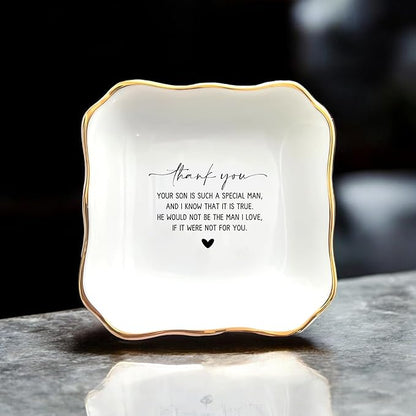 HatafaFurni Jewelry Tray for Unique Mother of the Groom Gift, Thank You For Raising the Man of My Dreams Ring Dish, Mother in Law Trinket Tray Gift from Daughter In Law, Ceramic Ring Dish Holder