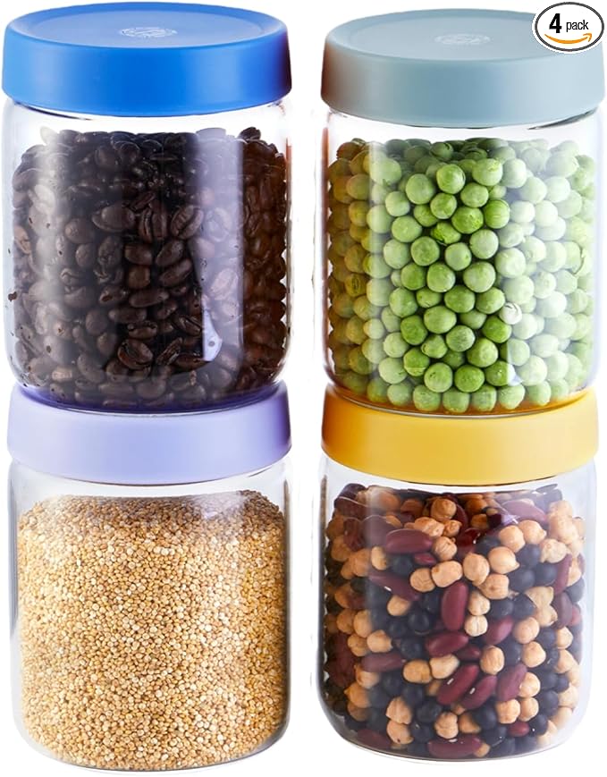 Premium 16oz Borosilicate Glass Jars With Airtight Lids (4 Pack) - Freezer, Oven, Microwave & Dishwasher Safe - Wide Mouth Meal Prep Containers For Pantry Storage, Soups & Overnight Oats