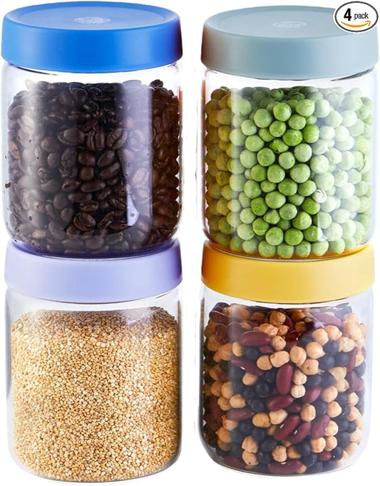 Premium 16oz Borosilicate Glass Jars With Airtight Lids (4 Pack) - Freezer, Oven, Microwave & Dishwasher Safe - Wide Mouth Meal Prep Containers For Pantry Storage, Soups & Overnight Oats