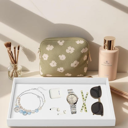 White Leather Jewelry Tray Necklace Bracelet Holder Stackable Jewelry Drawer Organizer Tray for Necklace Bracelets Watches Earring Ring Storage Display
