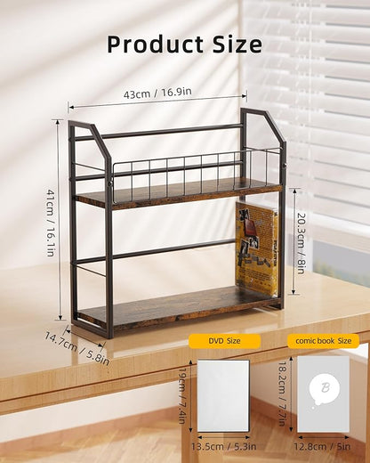 2-Tier DVD Storage Rack, DVD Shelf for Non-slip Feets, DVD Holder Display with 10lb per Tier, Stores Up to 56 DVDs, Display Organizer Tower for Music Enthusiasts and Collection