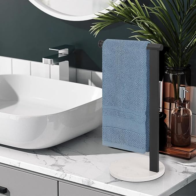 Stainless Steel L-Shaped Hand Towel Holder, SUS304 Bathroom Towel Rack with Thickened Base for Countertop Vanity (Matte Black)