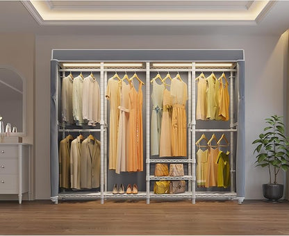 VIPEK V40LC Covered Clothes Rack with Dimmable LED Lights, Heavy Duty Garment Rack with Cover Portable Closet Wardrobe Clothing Racks for Hanging Clothes, White Closet Racks with Grey Oxford Cover