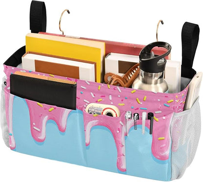 CuwrYet Bedside Caddy Hanging Bunk Bed Caddy Bed Organizer Hanging Pocket with 2 Hooks Bedside Storage Organizer Pocket Bag Holder Cartoon Dripping Frosting