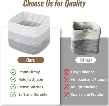3 Pack Cube Storage Bin, 9”x9”x7” Cotton Rope Woven Baskets for Organizing Toys Clothes Towels, Square Gift Storage Baskets for Shelf, Nursery, Closet, Bathroom, Pantry (3-Tone Gray)