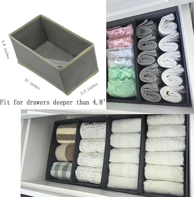 Drawer Organizer Set of 3, 11" x 5.5" x 4.8" Collapsible Fabric Storage Boxes for Socks, Underwear, Ties - Light Gray Closet Dividers