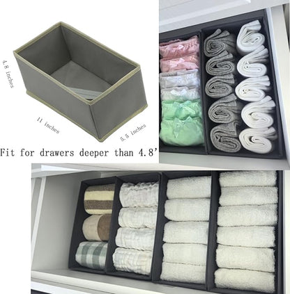 Drawer Organizer Set of 3, 11" x 5.5" x 4.8" Collapsible Fabric Storage Boxes for Socks, Underwear, Ties - Light Gray Closet Dividers